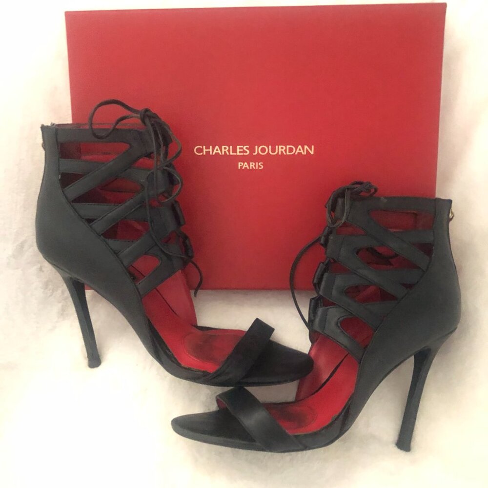 Charles Jourdan 💋 Lace-up Black Heels US 8 - Picture 2 of 15